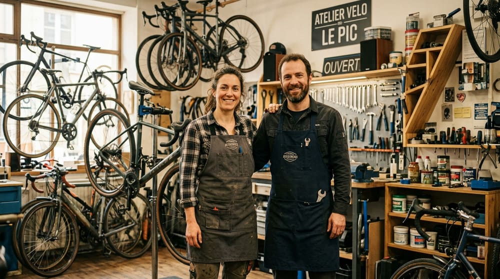 Mécanicien au travail dans un atelier de réparation vélo